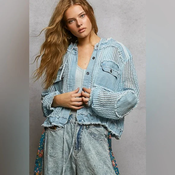 POL “ Petal Patch Denim “ Crop Jacket | Denim Blue - Picture 4 of 9